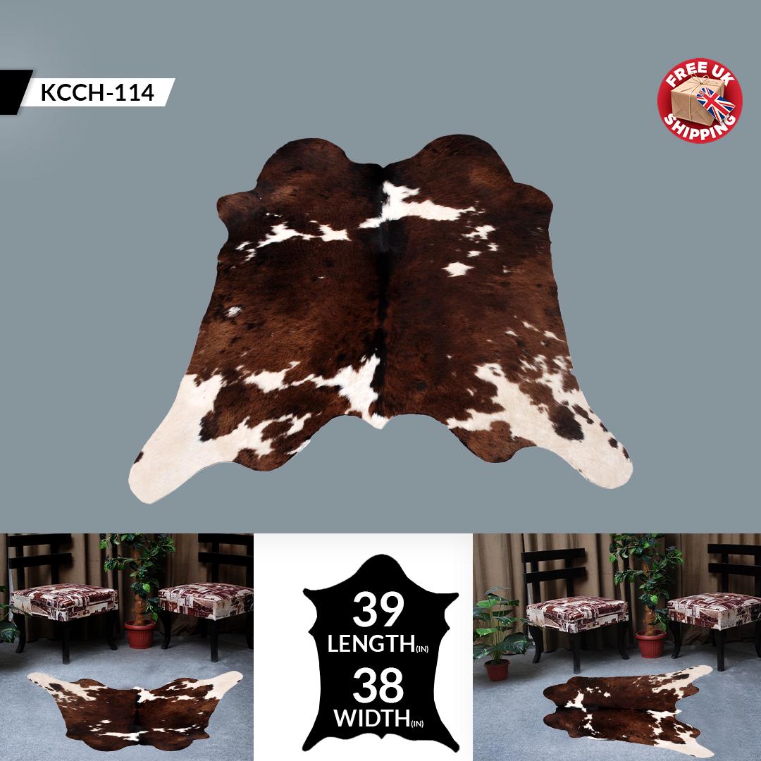 Luxury Handcrafted Natural Cowhide Rug in Classic Brown and White - Hypoallergenic, Non-Slip Backing, One-of-a-Kind Beauty for Home Décor