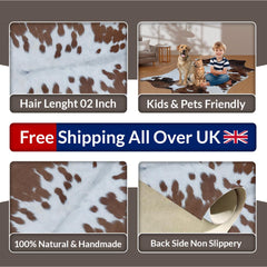 Luxurious Medium Brown and White Cowhide Rug - Handcrafted Hypoallergenic Beauty for Your Home