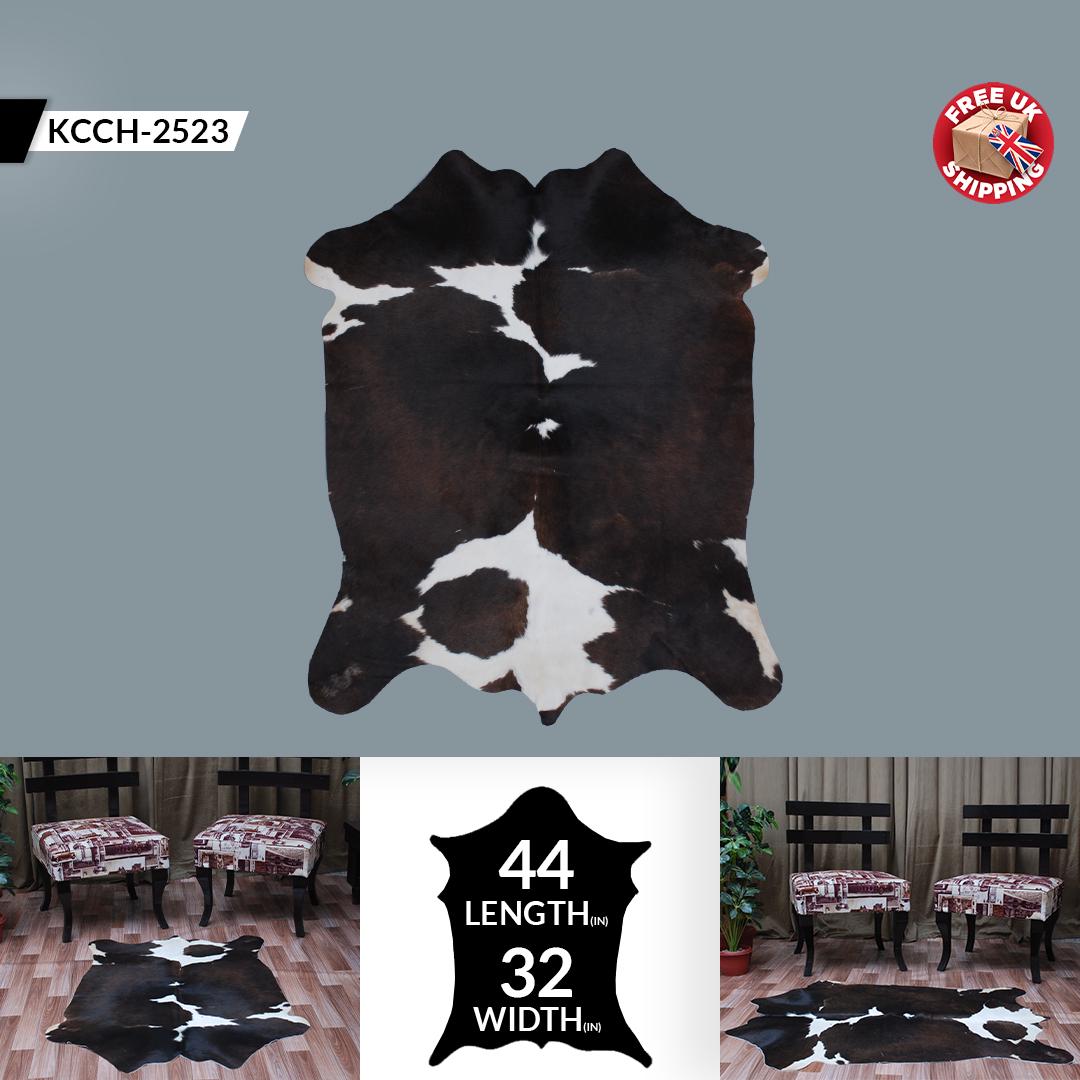 Luxurious Medium Brown & White Cowhide Rug | Hypoallergenic, Non-Slip Backing | Handcrafted Natural Hide | Unique Markings | Durable