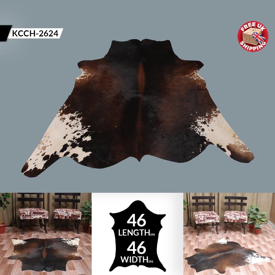 Luxury Medium Cowhide Rug - Classic Brown & White Natural Hair Rug for Bedroom/Living Room - Hypoallergenic, Durable, Handcrafted Beauty