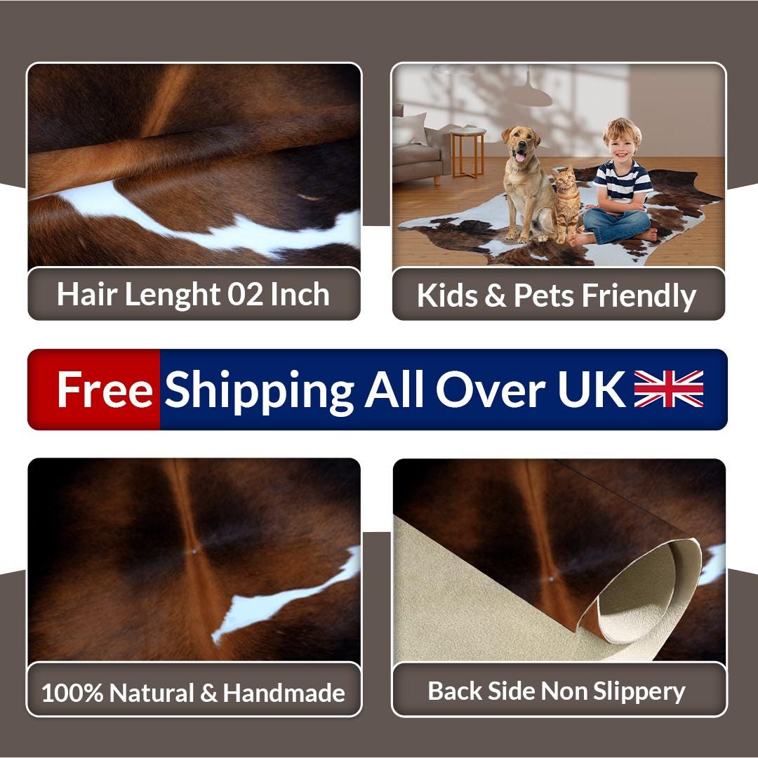 Luxurious Medium Cowhide Rug with Natural Dark Brown & White Hair - Hypoallergenic, Handcrafted, Durable, and Unique Beauty