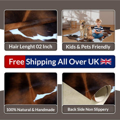 Luxurious Medium Cowhide Rug with Natural Dark Brown & White Hair - Hypoallergenic, Handcrafted, Durable, and Unique Beauty