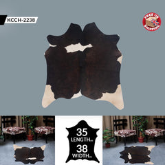 Luxurious Medium Cowhide Rug with Natural Dark Brown & White Hair - Hypoallergenic, Handcrafted, Durable, and Unique Beauty