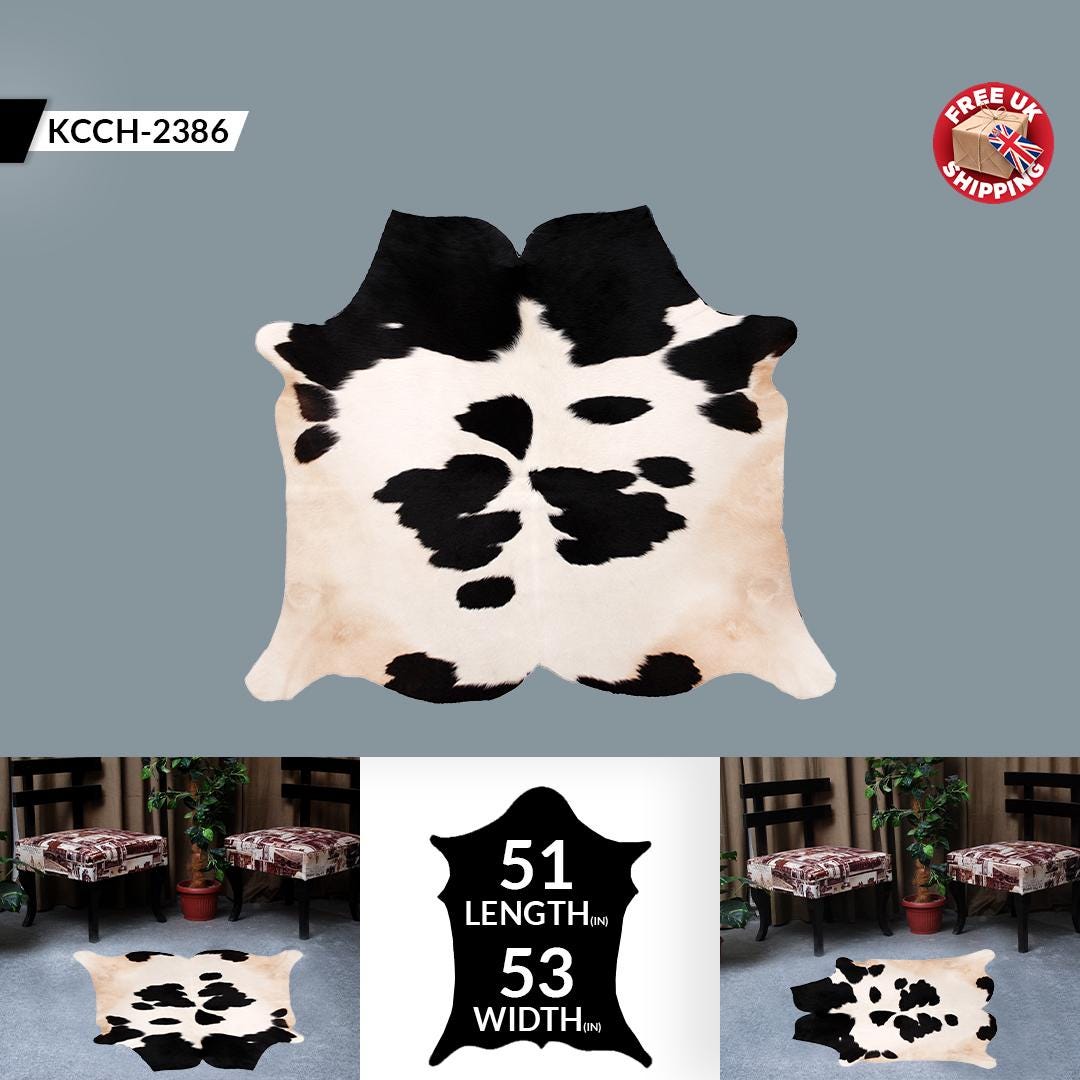 Luxurious Large Brown & White Cowhide Rug with Non-Slip Suede Back - Hypoallergenic - Non-Shedding - Perfect for Bedroom or Living Room -