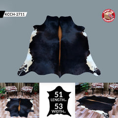 Luxury Brown & White Cowhide Rug for Elegant Home Decor - Hypoallergenic, Non-slip Backing, Non-shedding - Large Area Rug with Natural Shine