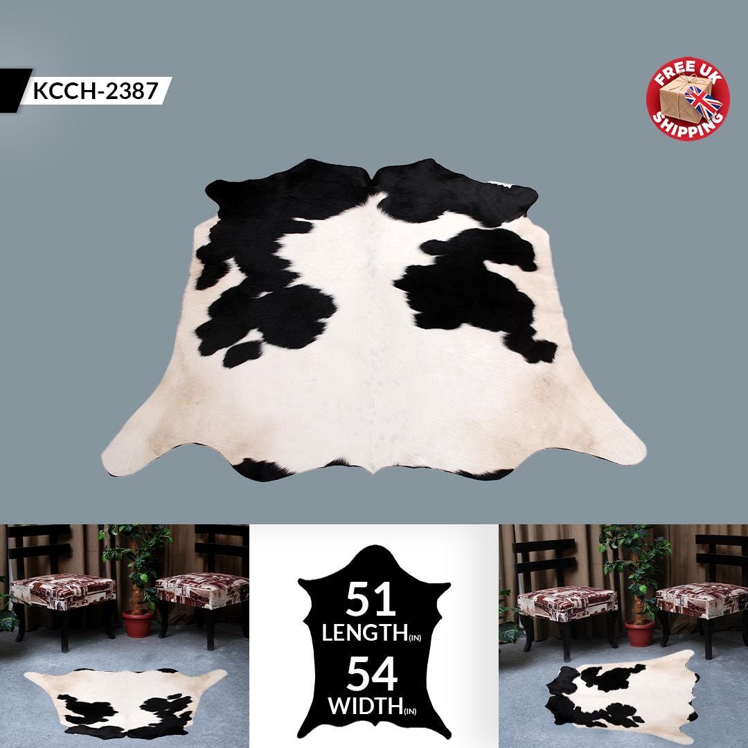 Luxury Brown and White Cowhide Rug - Hypoallergenic, Non-slip, Non-shedding - Large Size - Ideal for Upholstery and Décor in UK - Free