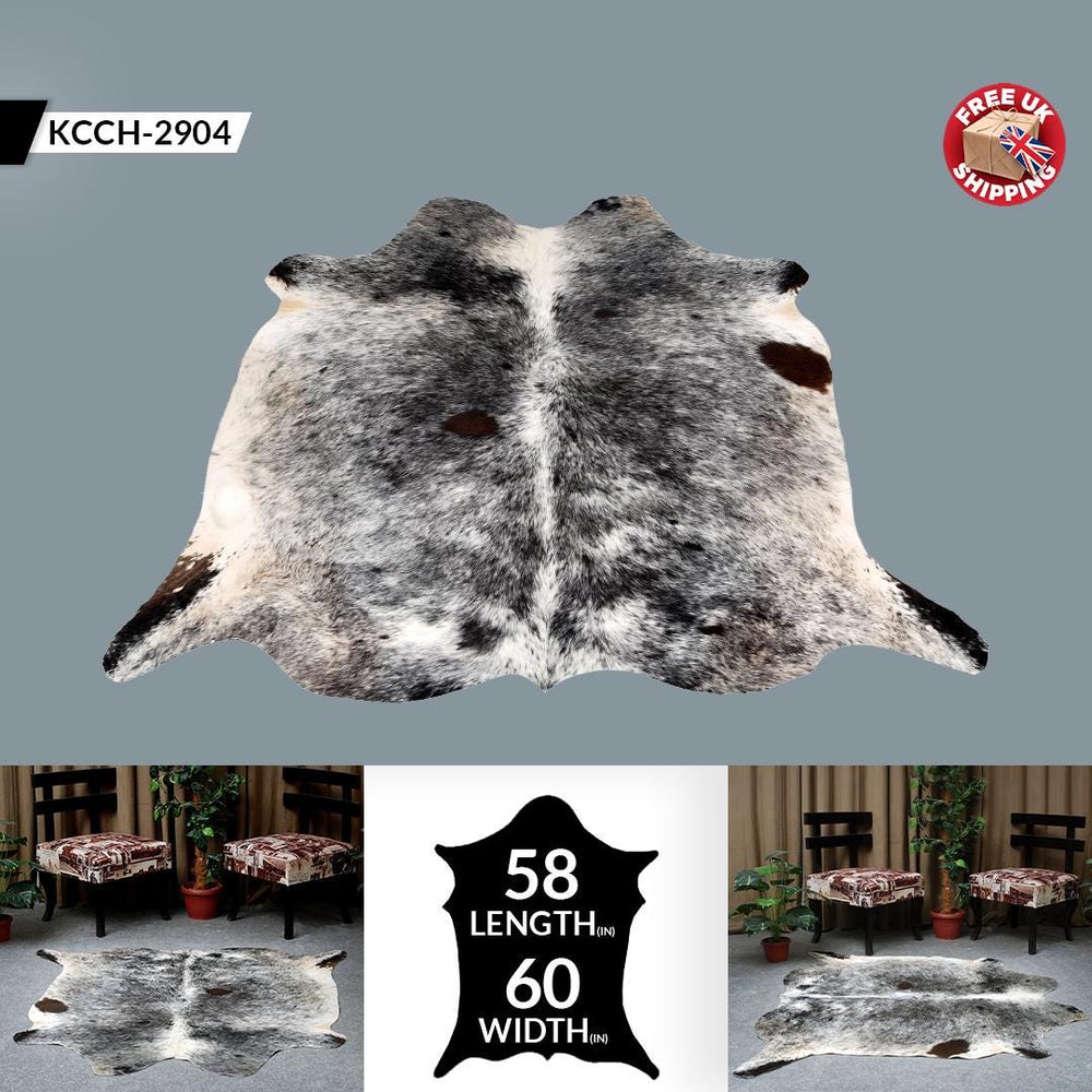 Luxury Black & Grey Cowhide Rug - Hypoallergenic Non-Slippery Non-Shedding Large Carpet for Bedroom Living Room - Free Shipping in UK - Celestial Leather Limited