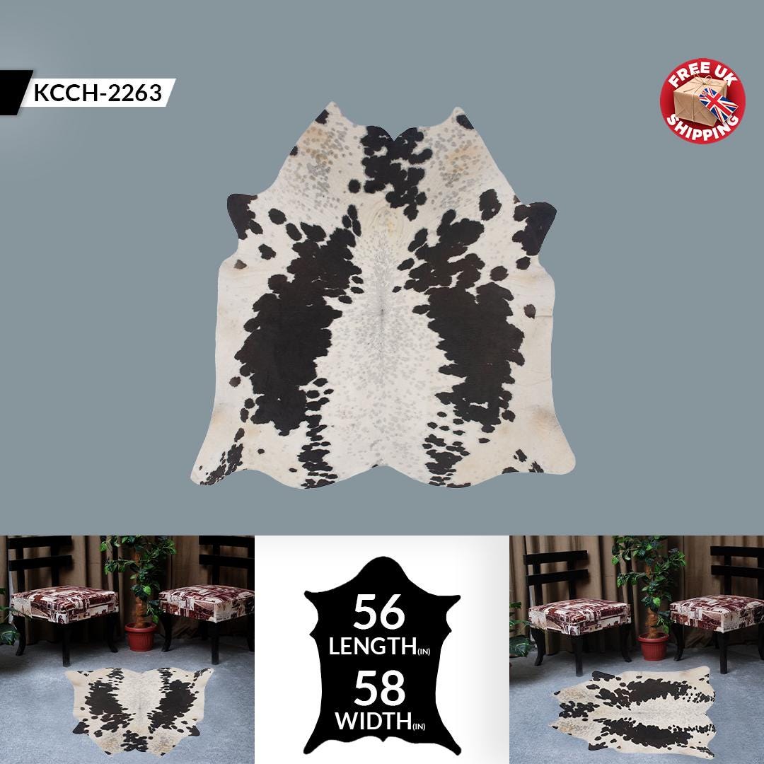 Luxury Brown & White Cowhide Rug for Elegant Home Decor - Large Size, Hypoallergenic - Non-Slip Backing - Top Quality Natural Cow Skin