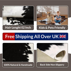 Natural Black & White Cowhide Rug | Large Size | Hypoallergenic - Non-Slip | Premium Quality - Luxurious Design | Free Shipping in UK - Celestial Leather Limited