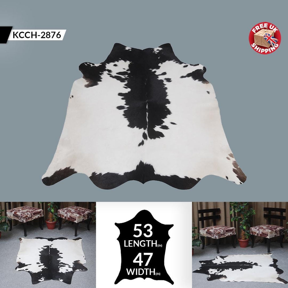 Sophisticated Black & White Cowhide Rug - Hypoallergenic - Non-Slip Large Animal Print Carpet for Home Decor - Unique Hand-Selected Design - Celestial Leather Limited
