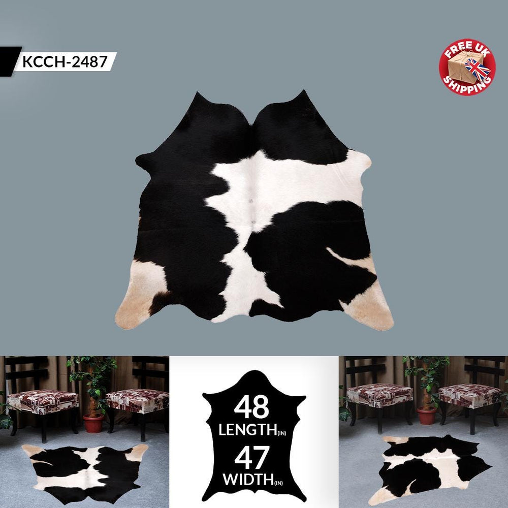 Luxurious Black & White Cowhide Rug with Non-Slip Backing - Hypoallergenic, Non-Shedding - Perfect for Bedroom - Living Room Decor - Free - Celestial Leather Limited