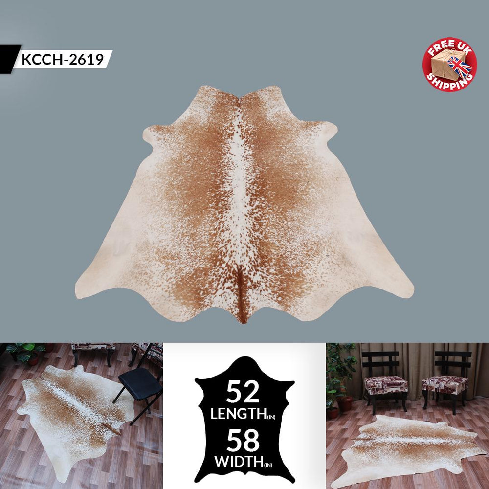Luxury Brown & White Cowhide Rug for Elegant Home Decor - Hypoallergenic, Non-Slip, Non-Shedding - Perfect for Upholstery - Area Rugs - Free - Celestial Leather Limited