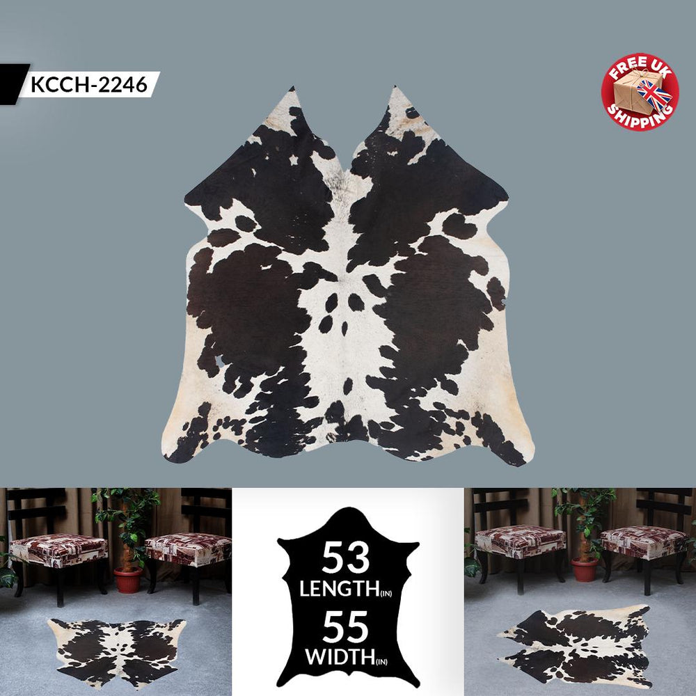 Stunning Large Dark Brown & White Cowhide Rug - Hypoallergenic - Non Slip Suede Back - Handselected Premium Hides - Free UK Shipping - Celestial Leather Limited