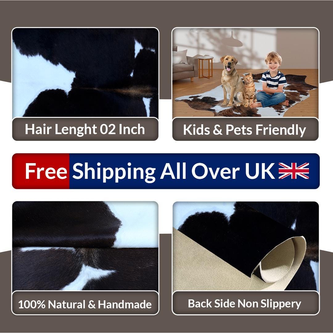 Luxurious Large Brown & White Cowhide Rug | Hypoallergenic - Non-Slippery | Soft Hair Beautiful Animal Pattern | Durable - Versatile | Free - Celestial Leather Limited