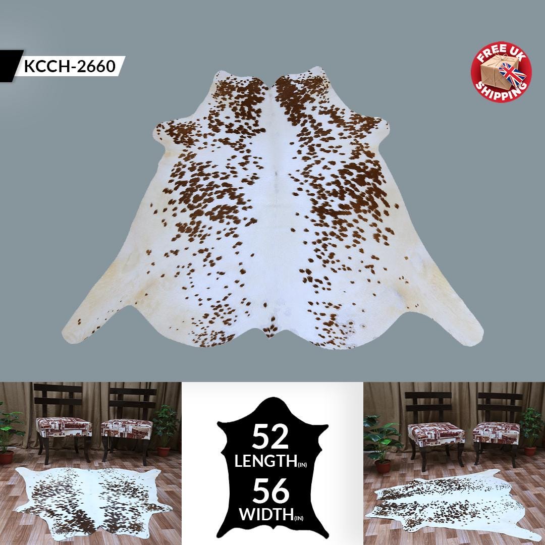 Luxury Large Brown & White Cowhide Rug with Soft Hair | Hypoallergenic - Non-Slip Back | Stunning Animal Pattern Rug for Home Décor - Celestial Leather Limited