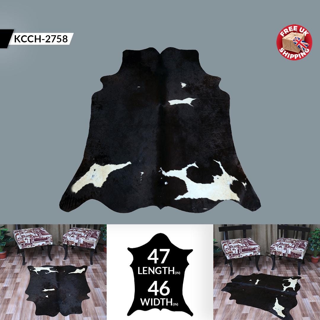 Luxury Black & White Cowhide Rug With Natural Hair | Large Size, Hypoallergenic, Non-Slip Back | Elegant Home Decor - Celestial Leather Limited
