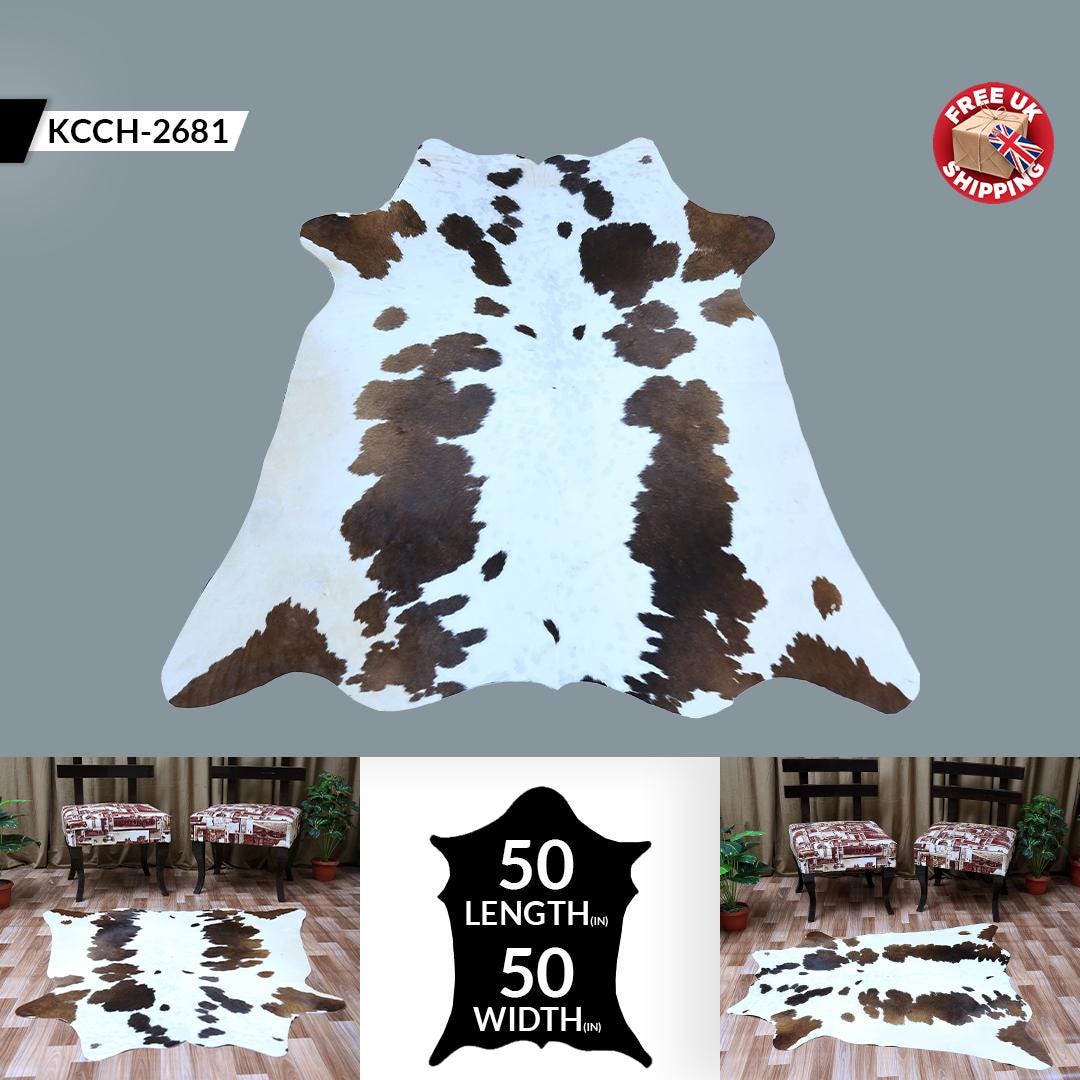 Luxury Brown & White Cowhide Rug - Hypoallergenic, Non-Slip Back, Non-Shedding - Durable - Versatile Home Decor Rug - Free UK Shipping - Celestial Leather Limited
