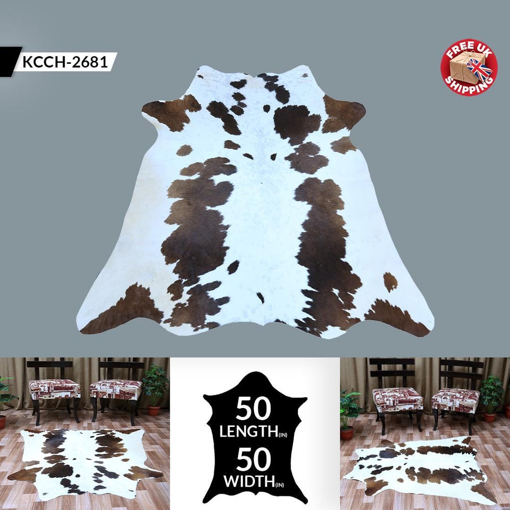 Luxury Brown & White Cowhide Rug - Hypoallergenic, Non-Slip Back, Non-Shedding - Durable - Versatile Home Decor Rug - Free UK Shipping - Celestial Leather Limited