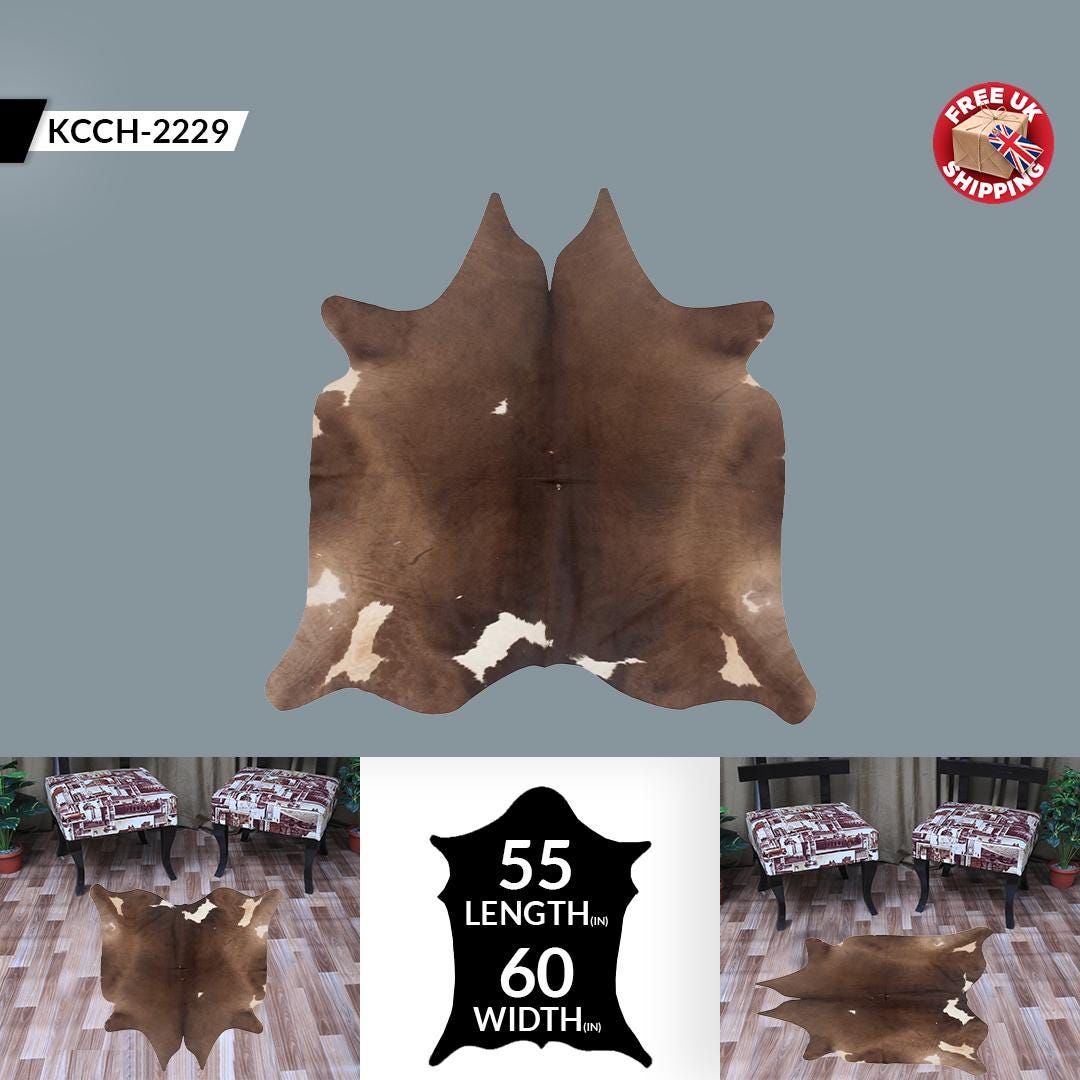 Luxurious Brown & White Cowhide Rug | Hypoallergenic - Non-Slip | Top Quality Natural Cow Skin for Home Decor - Upholstery - Free Shipping