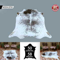 Luxurious Dark Brown & White Cowhide Rug - Hypoallergenic, Non-Slip, Non-Shedding - Large Animal Print Centerpiece for Bedroom - Celestial Leather Limited