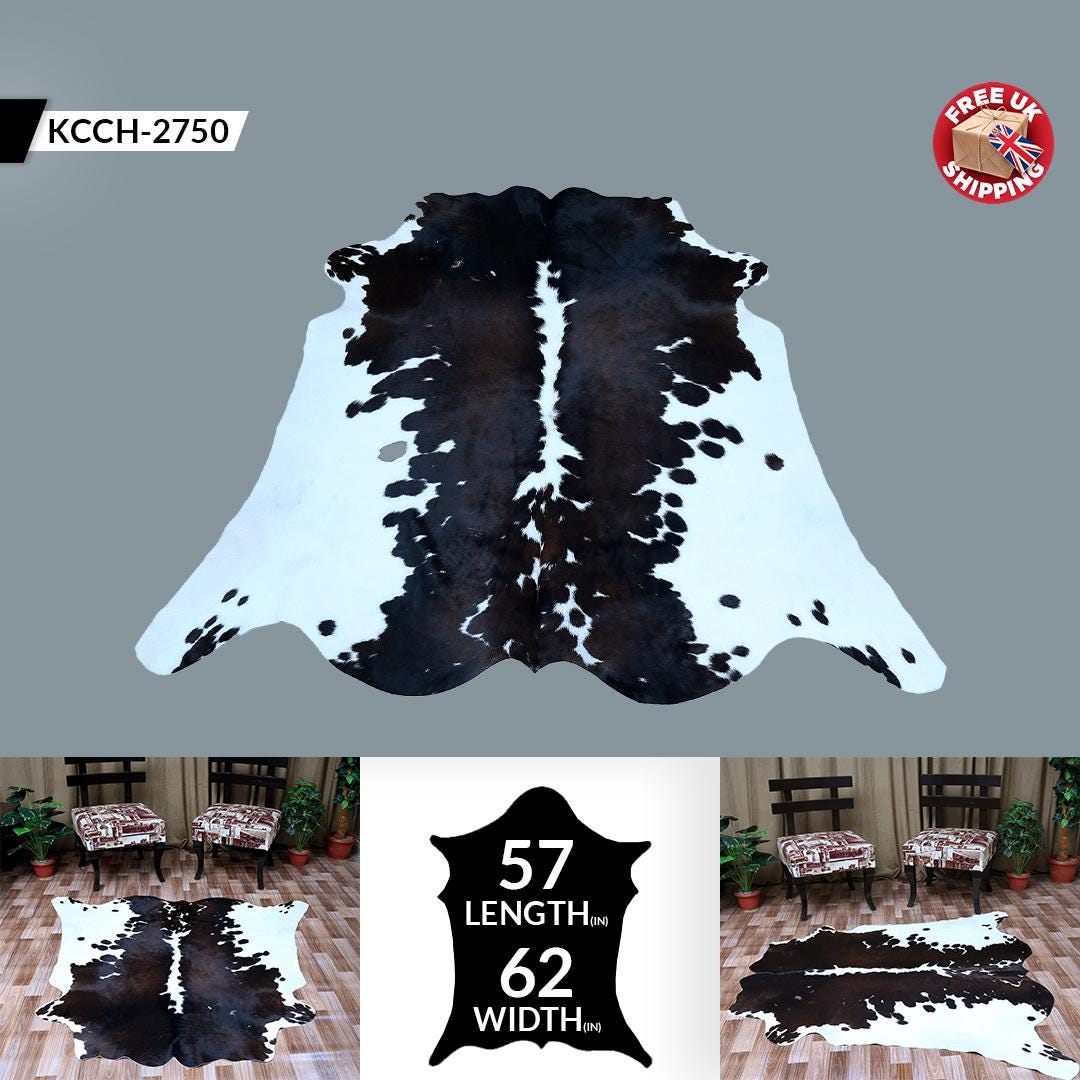 Luxurious Large Dark Brown & White Cow Skin Rug with Natural Hair for Bedroom or Living Room - Celestial Leather Limited