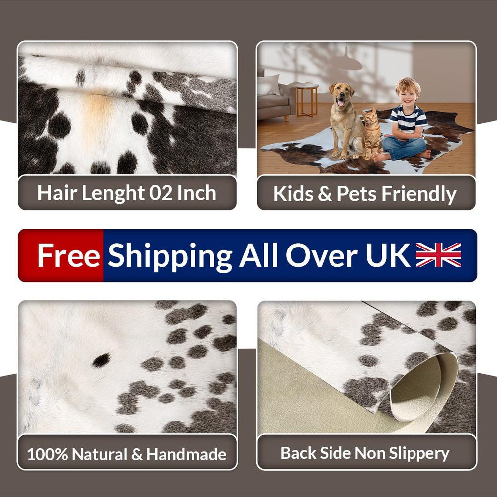 Luxurious Brown and White Cowhide Rug, Hypoallergenic with Non-Slip Back - Large Size - Top Quality, Perfect for Upholstery - Free Shipping! - Celestial Leather Limited