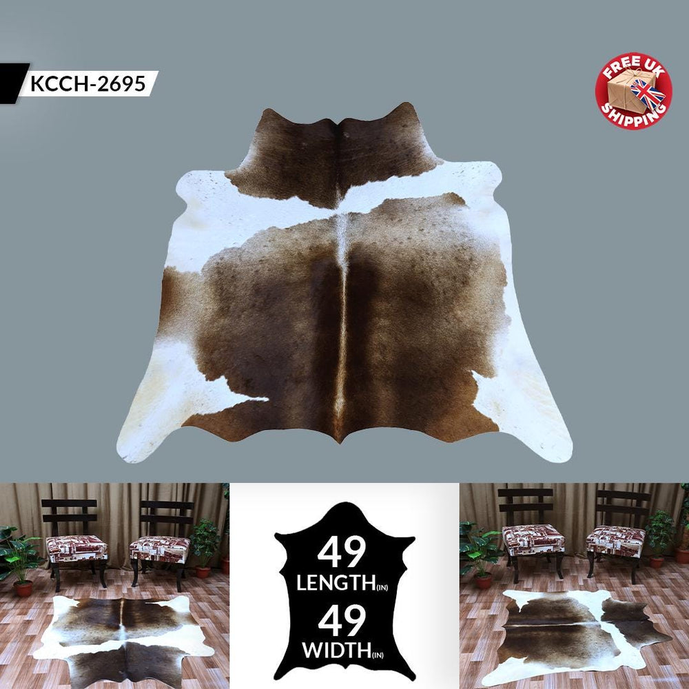 Luxurious Brown and White Cowhide Rug, Hypoallergenic with Non-Slip Back - Large Size - Top Quality, Perfect for Upholstery - Free Shipping! - Celestial Leather Limited