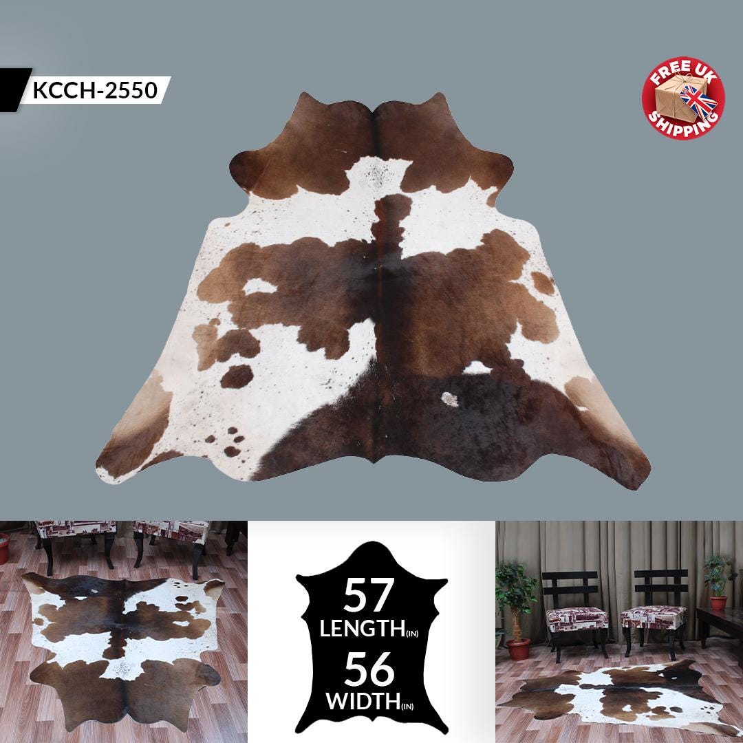 Luxurious Large Brown & White Cowhide Rug - Hypoallergenic, Non-slip, Non-shedding - Perfect for Bedroom or Living Room Decor - Free UK