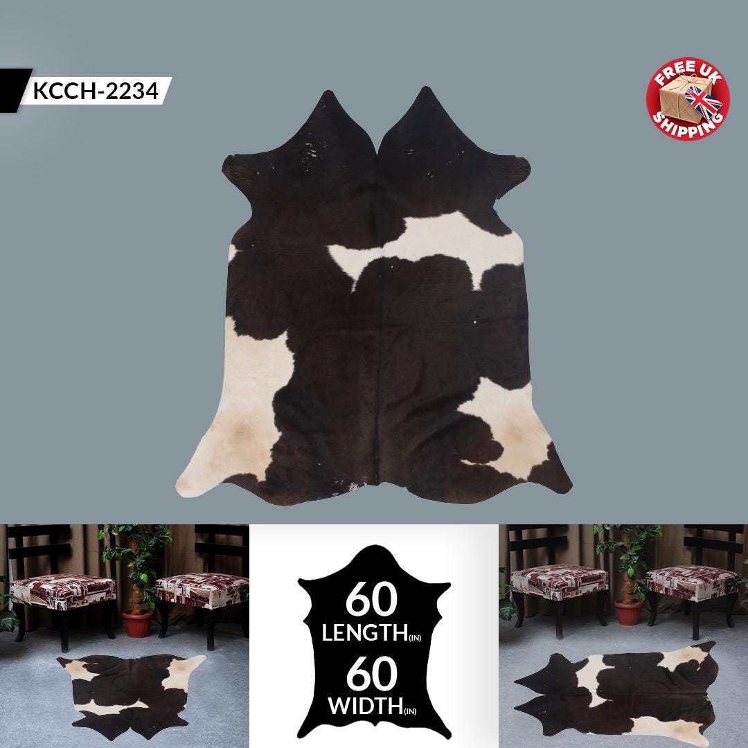 Luxurious Brown & White Cowhide Rug for Bedroom - Living Room - Hypoallergenic, Non-Slip, Non-Shedding, Top Quality, Free UK Shipping!