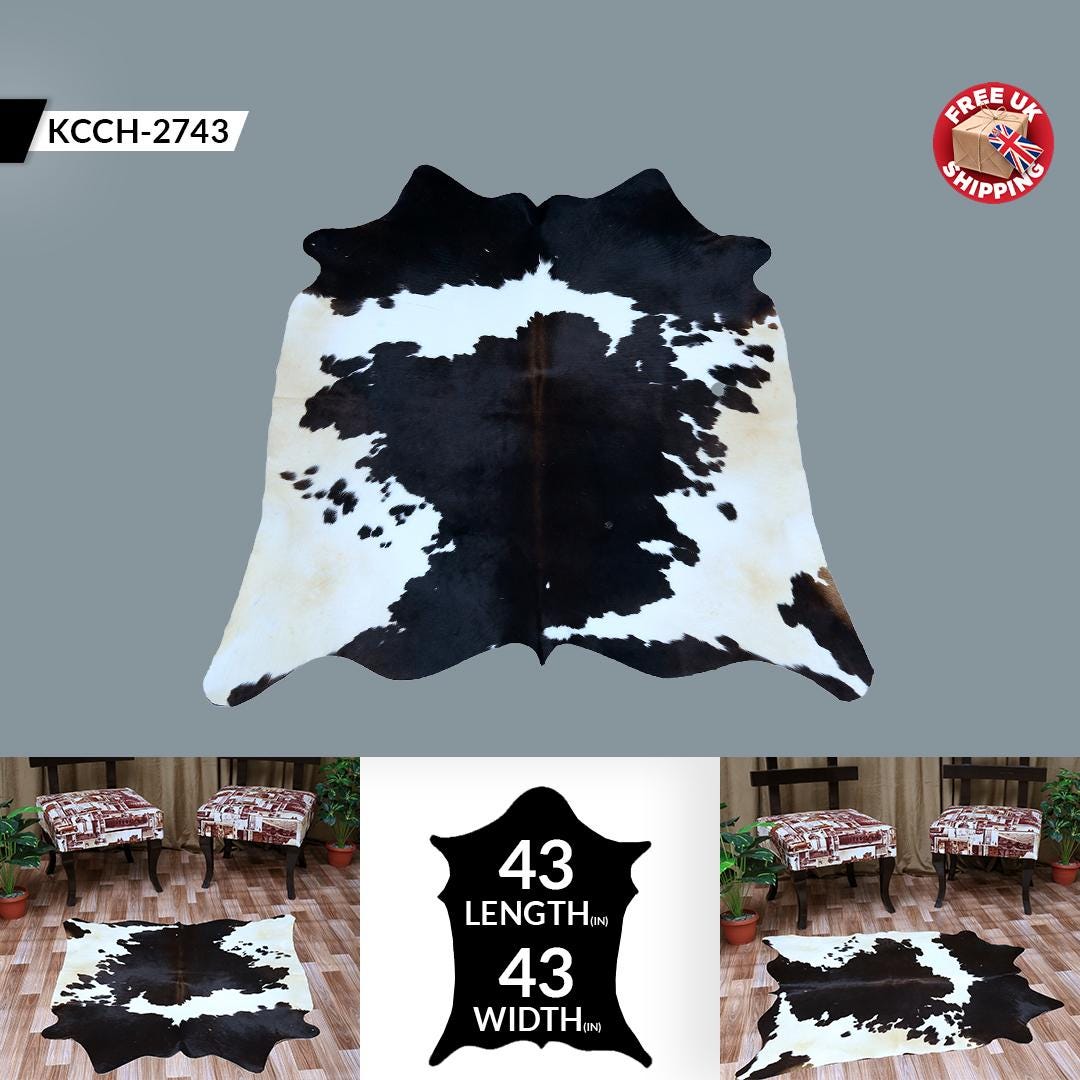 Luxury Handcrafted 100% Natural Cowhide Skin Area Rug with Unique Brown and White Animal Print - Hypoallergenic, Durable, and Versatile - Celestial Leather Limited