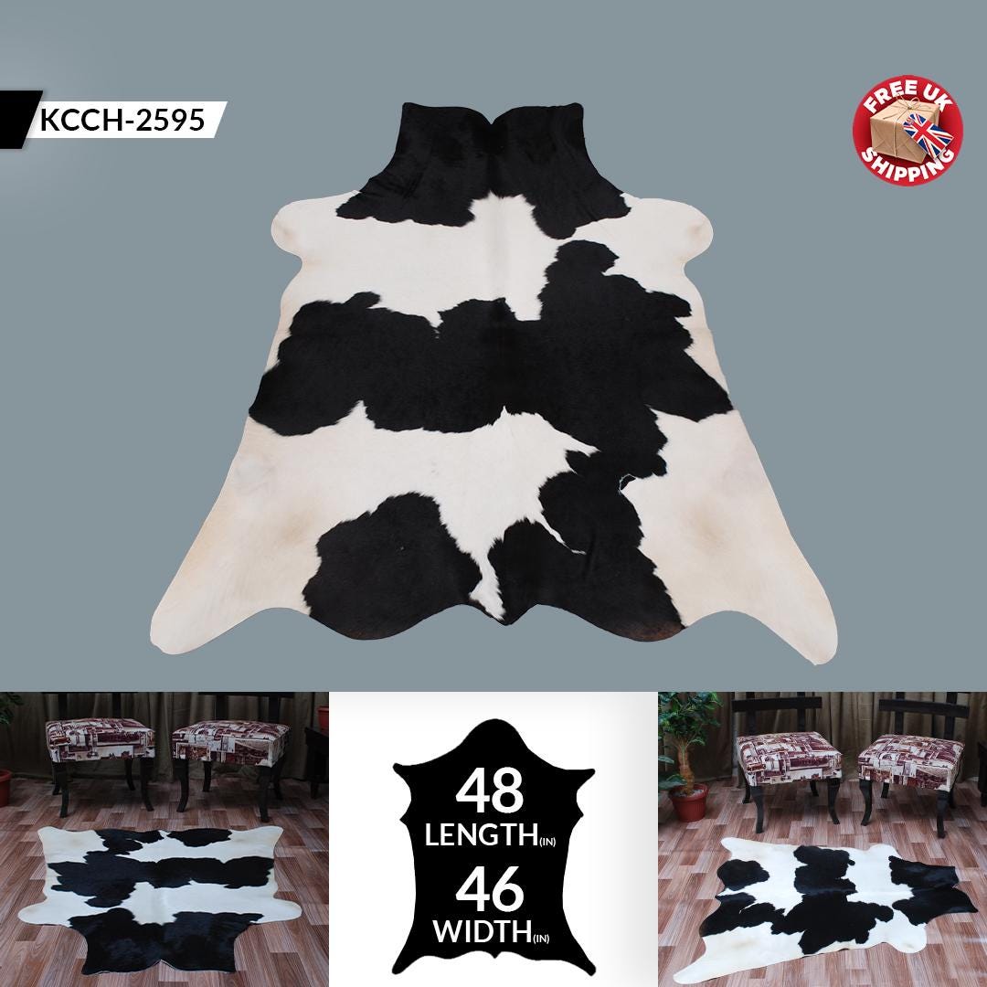 Luxury Black and White Cowhide Rug - Hypoallergenic Medium Hair on Salt & Pepper Rug for Home Decor - Unique, Durable, Handcrafted Elegance