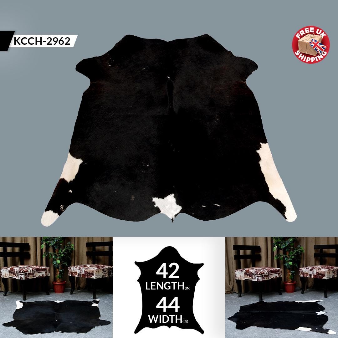 Luxurious Black and White Cowhide Rug - Hypoallergenic, Handcrafted, Unique Beauty - Medium Size for Home Decor