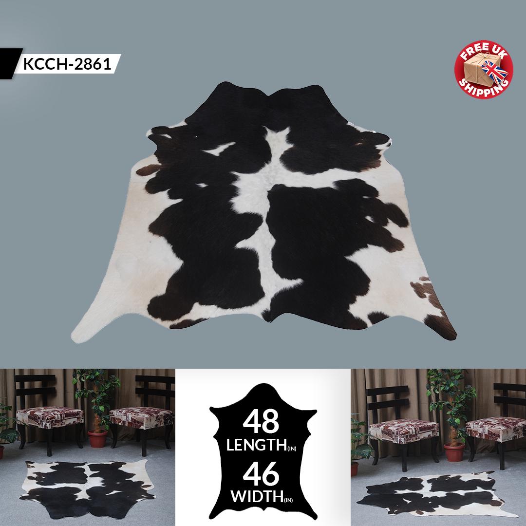 Luxurious Dark Brown & White Cowhide Rug - Hypoallergenic, Handcrafted, Unique Beauty - Durable Medium Cow Skin Rug for Modern Home Decor