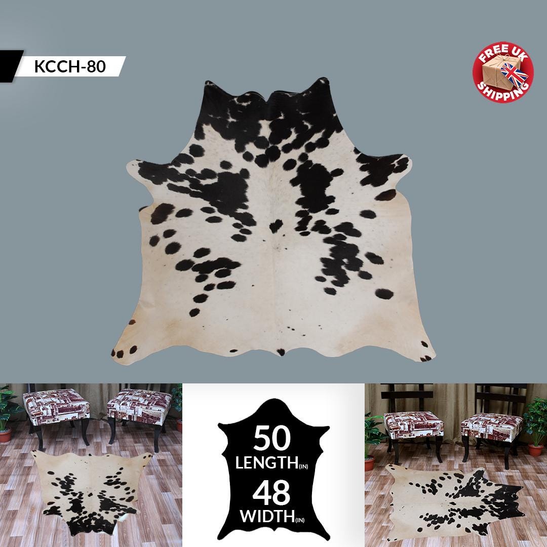 Luxurious Dark Brown and White Cowhide Rug - Medium Size, Handcrafted, Hypoallergenic, Durable, One-of-a-Kind Unique Markings