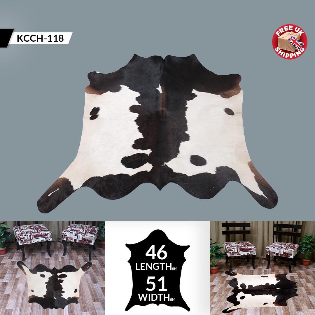 Luxurious Dark Brown and White Cowhide Rug with Hair Animal Pattern - Medium Size rug for Rustic Charm and Warmth
