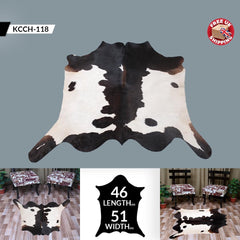 Luxurious Dark Brown and White Cowhide Rug with Hair Animal Pattern - Medium Size rug for Rustic Charm and Warmth