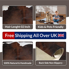 Rustic Charm Cowhide Rug: Medium Dark Brown & White - Handcrafted, Durable, Versatile for Modern Home Decor
