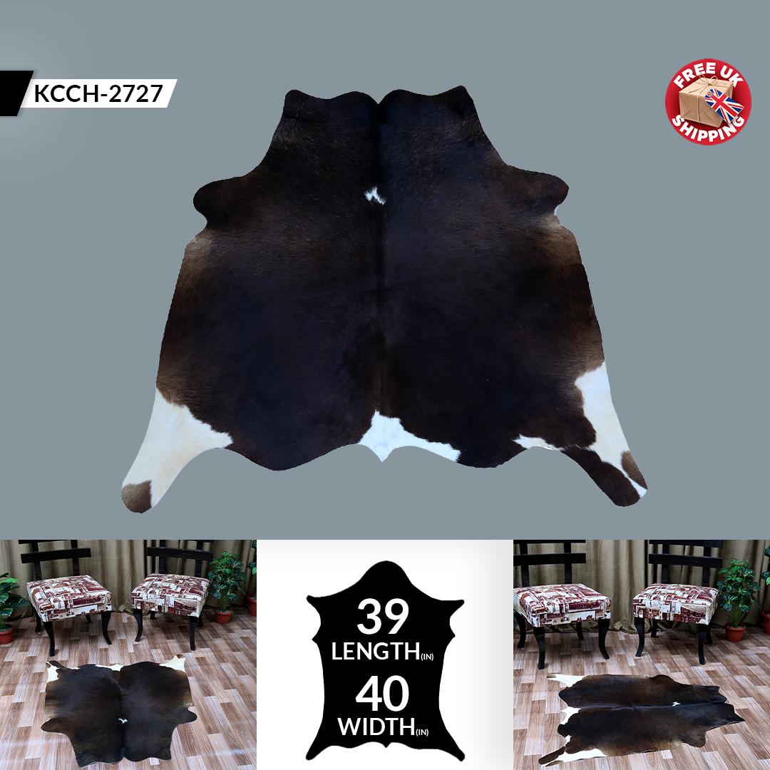 Luxury Dark Brown & White Cowhide Rug - Hypoallergenic, Handcrafted, Durable, One-of-a-Kind Medium Cow Skin Rug for Modern Home Decor