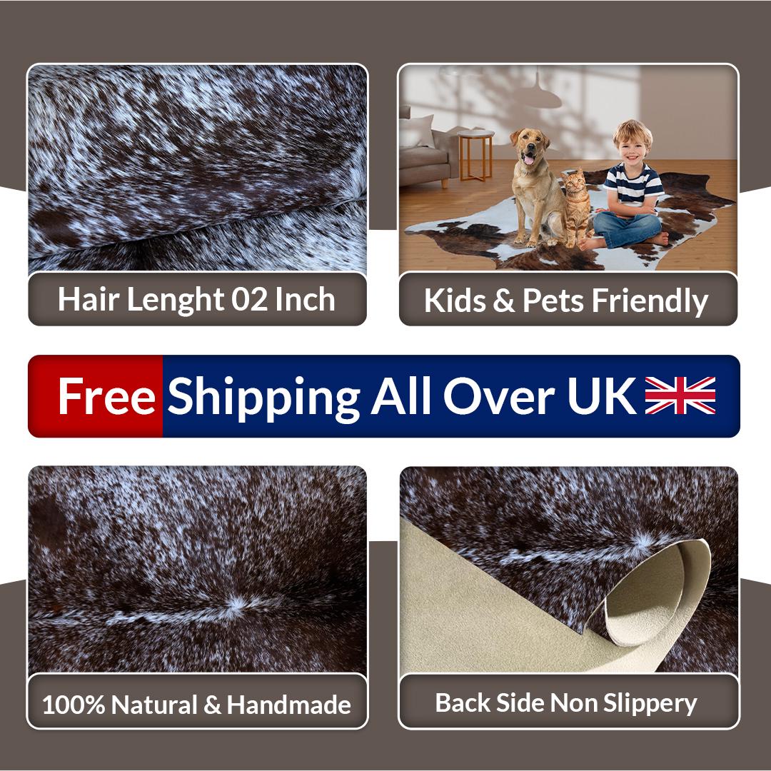 Luxury Dark Brown & White Cowhide Rug - Medium Size Hypoallergenic Area Rug with Unique Natural Beauty for Rustic Charm