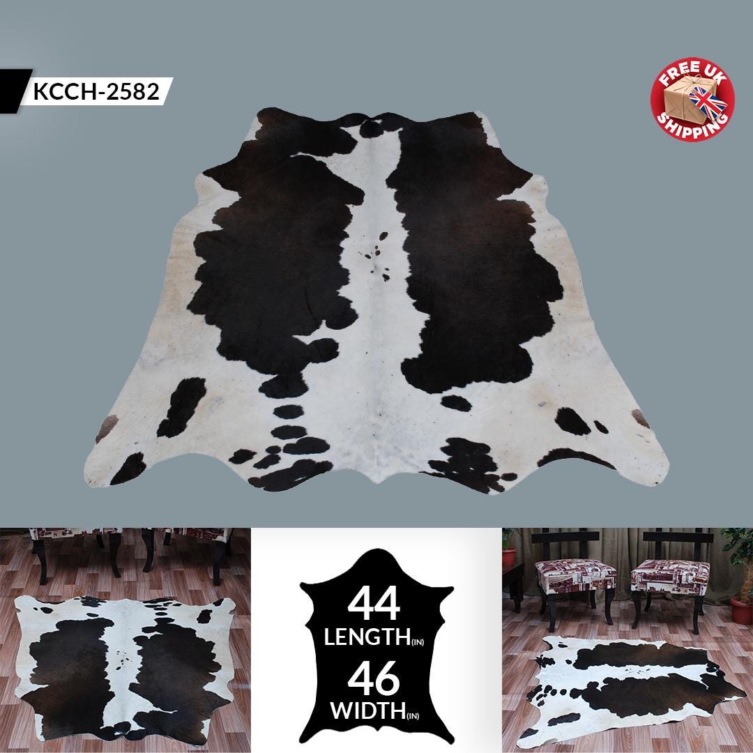 Luxurious Dark Brown & White Cowhide Rug - Hypoallergenic, Non-Slip Backing, Handcrafted Natural Hide, Unique Markings, Durable - Versatile