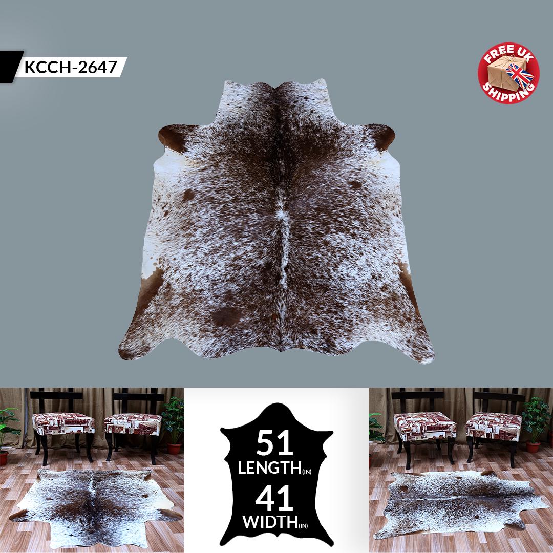 Handcrafted Dark Brown & White Cowhide Rug - Medium Size, Hypoallergenic - Non-Slip, Unique - Durable, Rustic Charm for Your Home