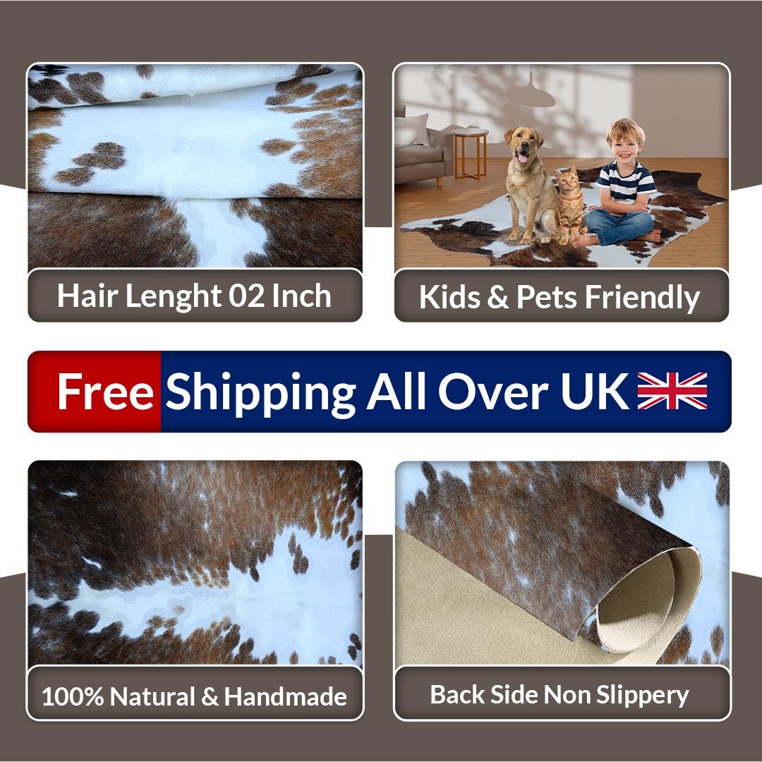 Handcrafted Medium Brown & White Cowhide Rug | Unique Animal Pattern | Luxurious Natural Hide | Hypoallergenic - Non-Slip