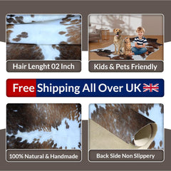 Luxurious Medium Brown & White Cowhide Rug | Hypoallergenic Backing | Handcrafted Natural Hide | Unique Animal Pattern rug | Durable -