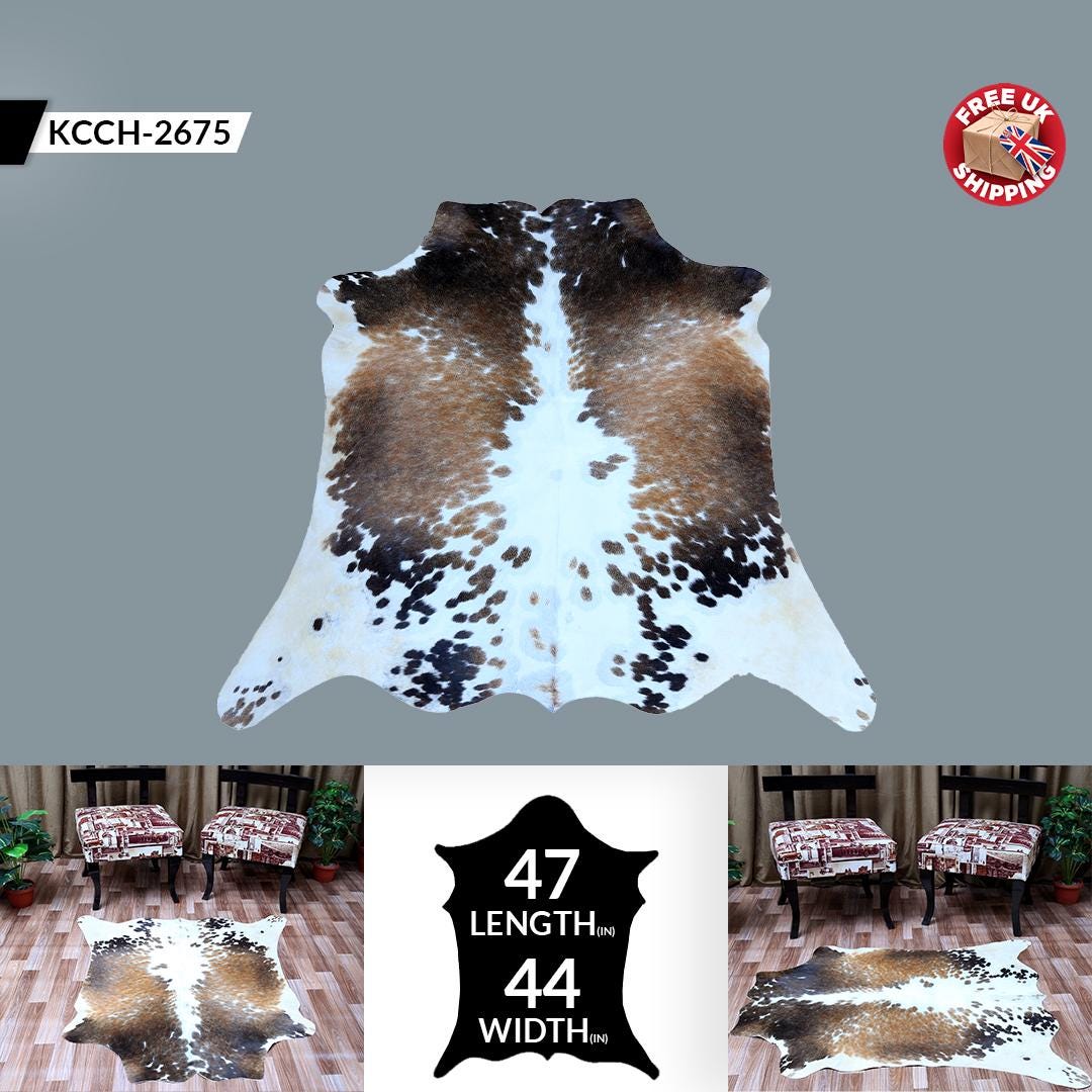Handcrafted Medium Brown & White Cowhide Rug | Unique Animal Pattern | Luxurious Natural Hide | Hypoallergenic - Non-Slip
