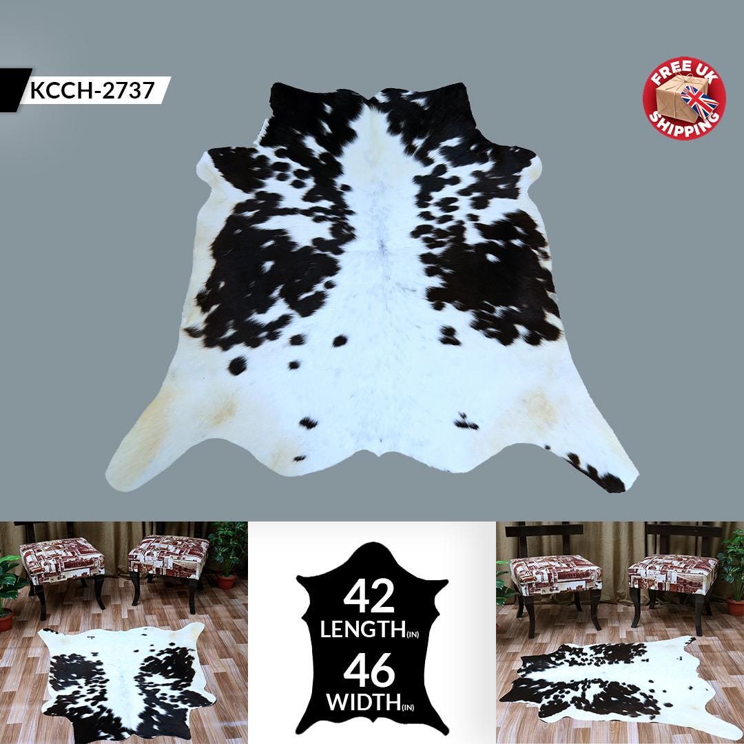Luxurious Dark Brown & White Cowhide Rug - Small Animal Print, Hypoallergenic, Non-Slip Suede Back, Handcrafted - Durable