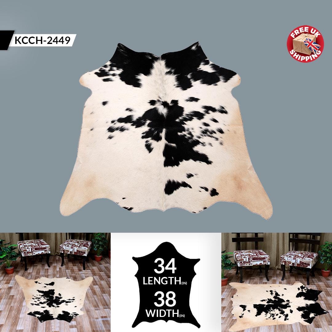 Luxurious Natural Dark Brown and White Cowhide Rug - Hypoallergenic, Non-Slip Suede Back, Non-Shedding - Free Shipping across UK!