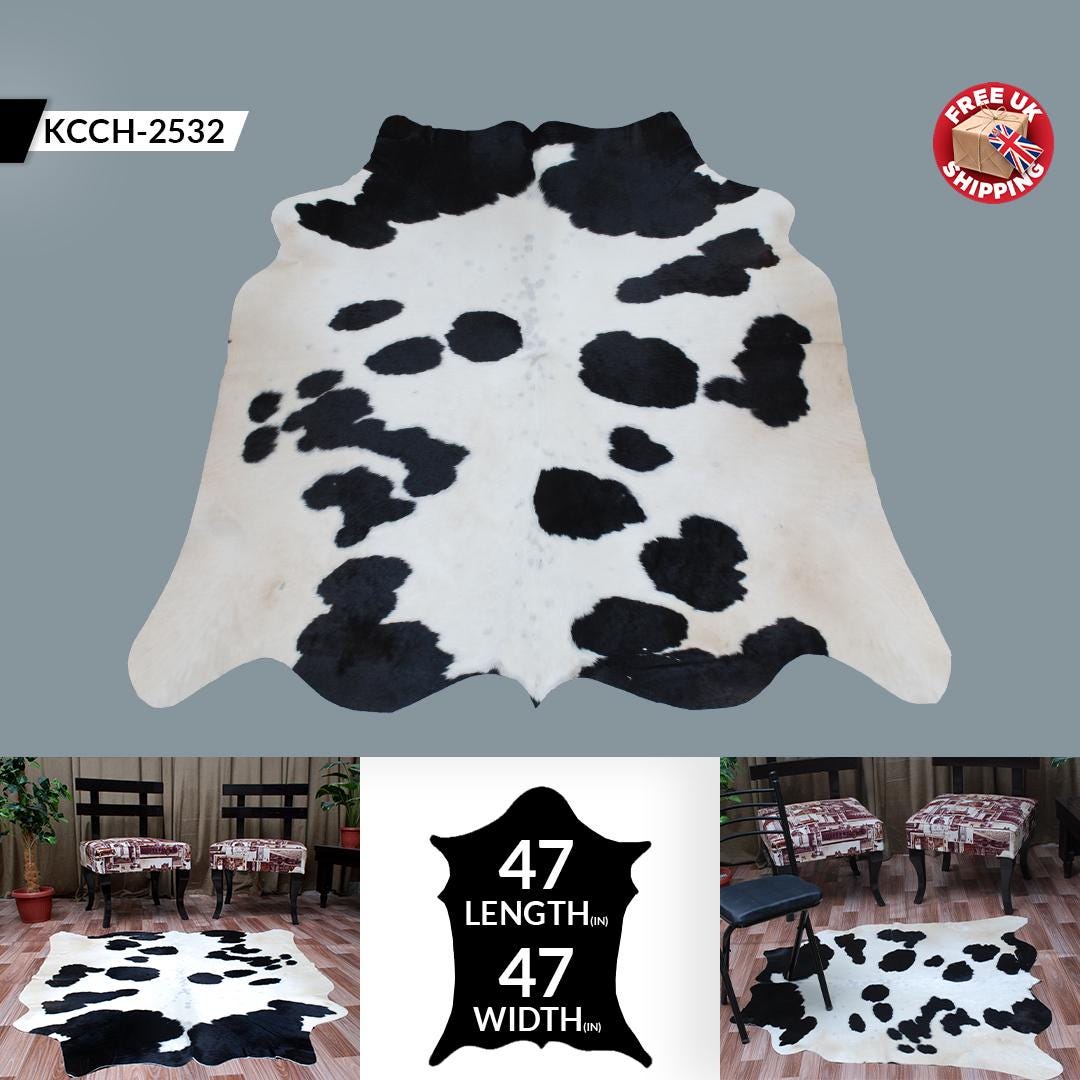 Luxury Black and White Cowhide Rug - Hypoallergenic, Non-Shedding, Handcrafted for Unique Natural Beauty - Small Size for Home Decor