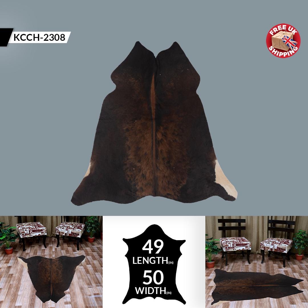 Luxurious Small Cowhide Rug - Dark Brown & White Animal Print with Non-Slip Suede Back - Hypoallergenic - Non-Shedding - Handcrafted Premium