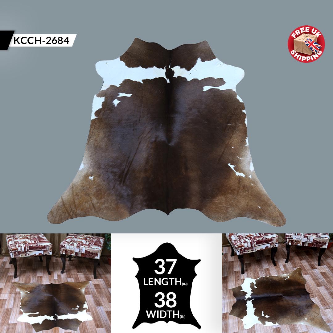 Luxury Brown & White Cowhide Rug - Handcrafted, Hypoallergenic, Non-Shedding, Non-Slip Backing - Ideal for Bedroom - Living Room Décor