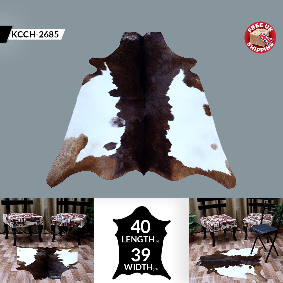 Luxury Brown White Cowhide Rug - Hypoallergenic, Non-Slip Suede Back, Handcrafted from 100% Natural Hides - Ideal for Bedroom or Living Room